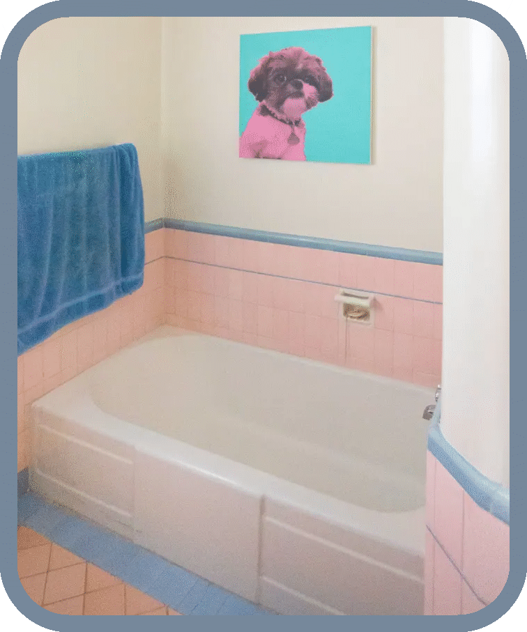 Retro Banyo Modelleri Pembe ve Açık Mavi Karo Banyosu
